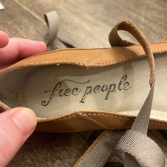 Free People brown suede flats with lace up ties size 40 9.5 womens.  Ballerina. - Picture 7 of 8